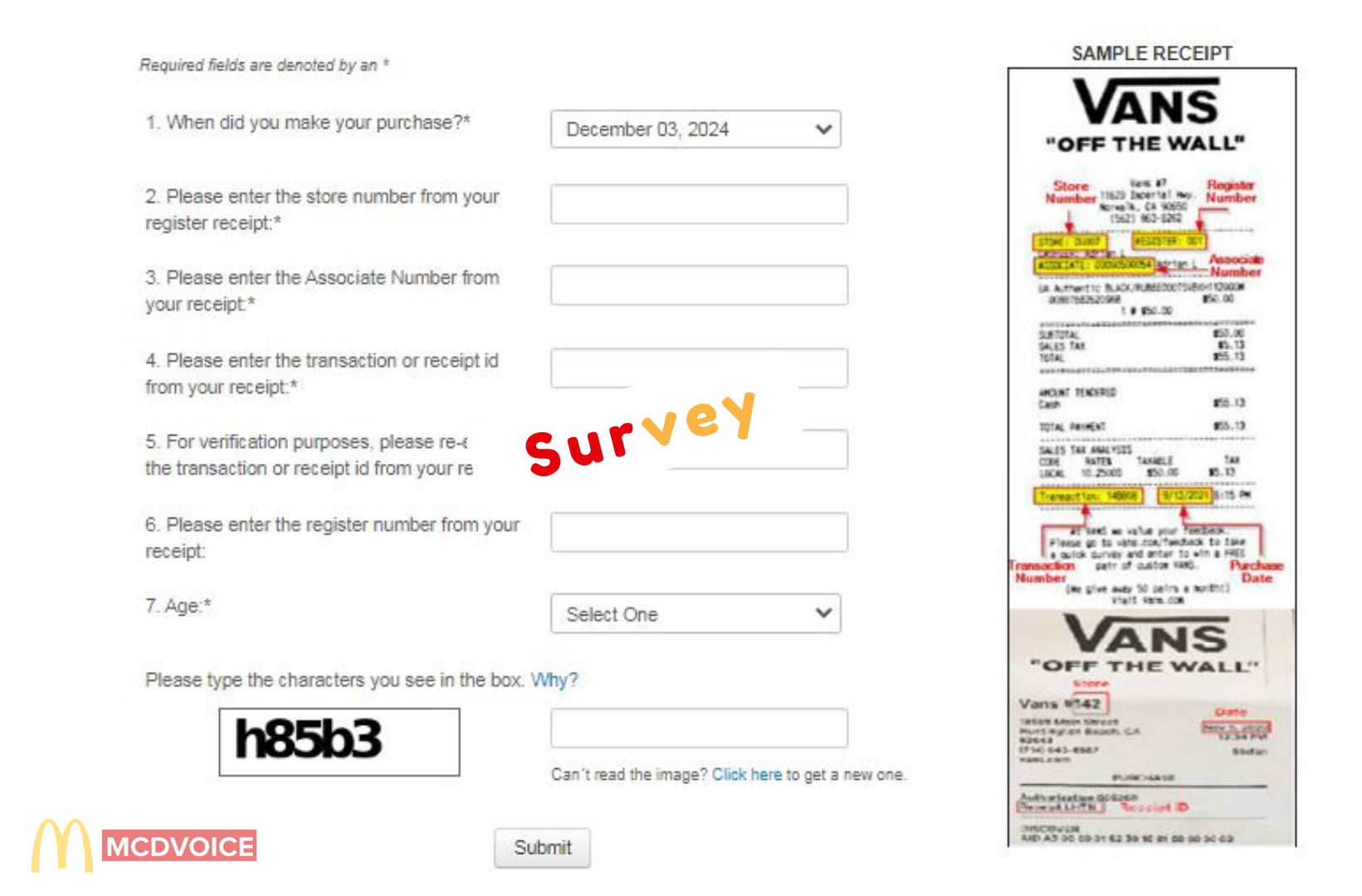 Vans Survey - How to Access the Vans Survey