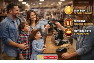 Family at a Boot Barn checkout counter learning about rewards benefits, including points, discounts, and birthday perks.
