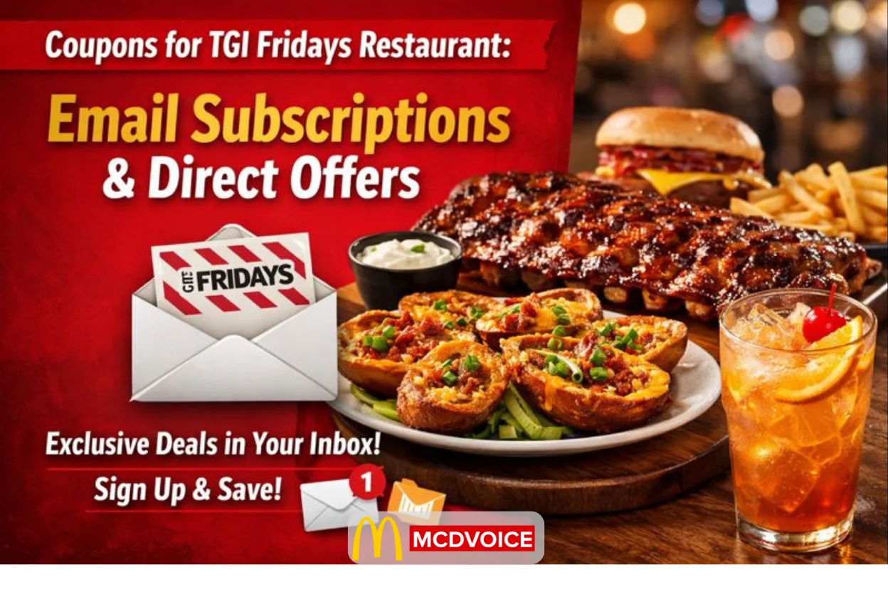 &ldquo;TGI Fridays email subscription coupons with ribs, appetizers, and drinks displayed&rdquo;