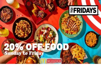 “TGI Fridays 20 percent off food promotion with popular menu dishes”