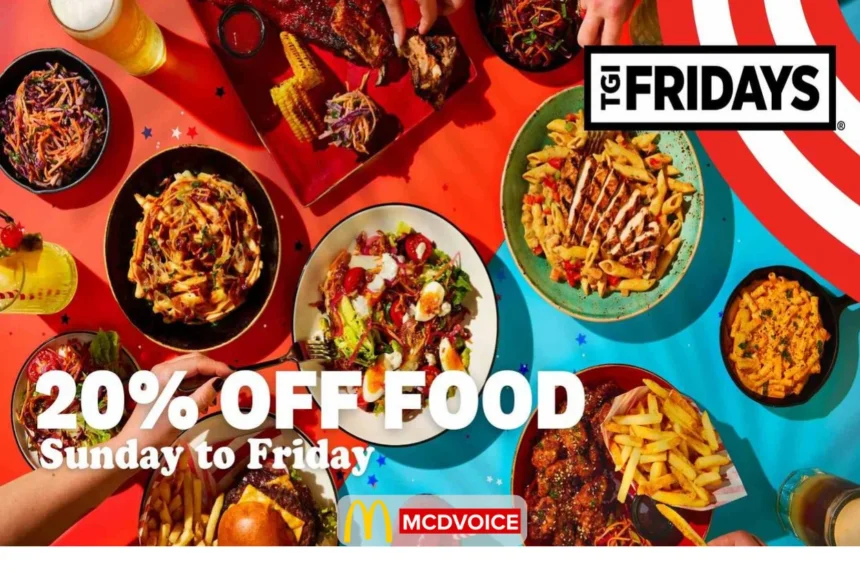 “TGI Fridays 20 percent off food promotion with popular menu dishes”