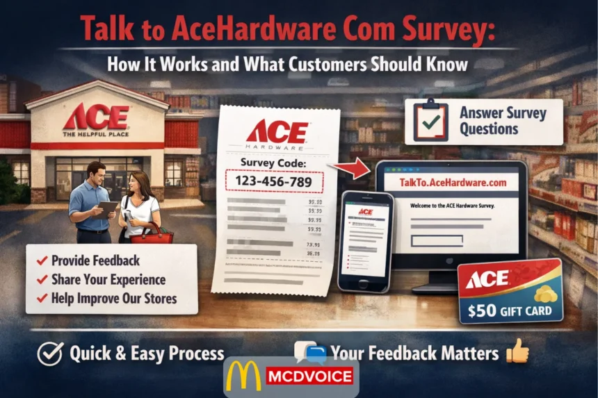 Talk to AceHardware com survey showing receipt code and online feedback process