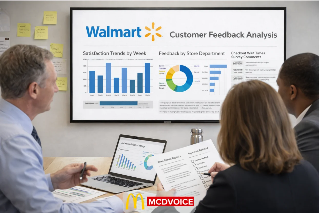 Walmart team reviewing customer feedback charts during an internal analysis meeting.